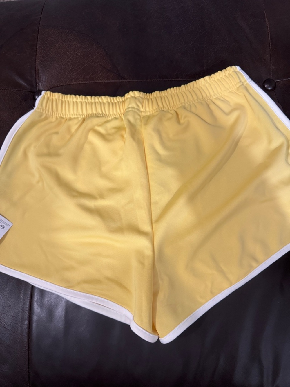 ASOS Yellow Athletic Drawstring Shorts with White Trim and brown - Picture 5 of 7